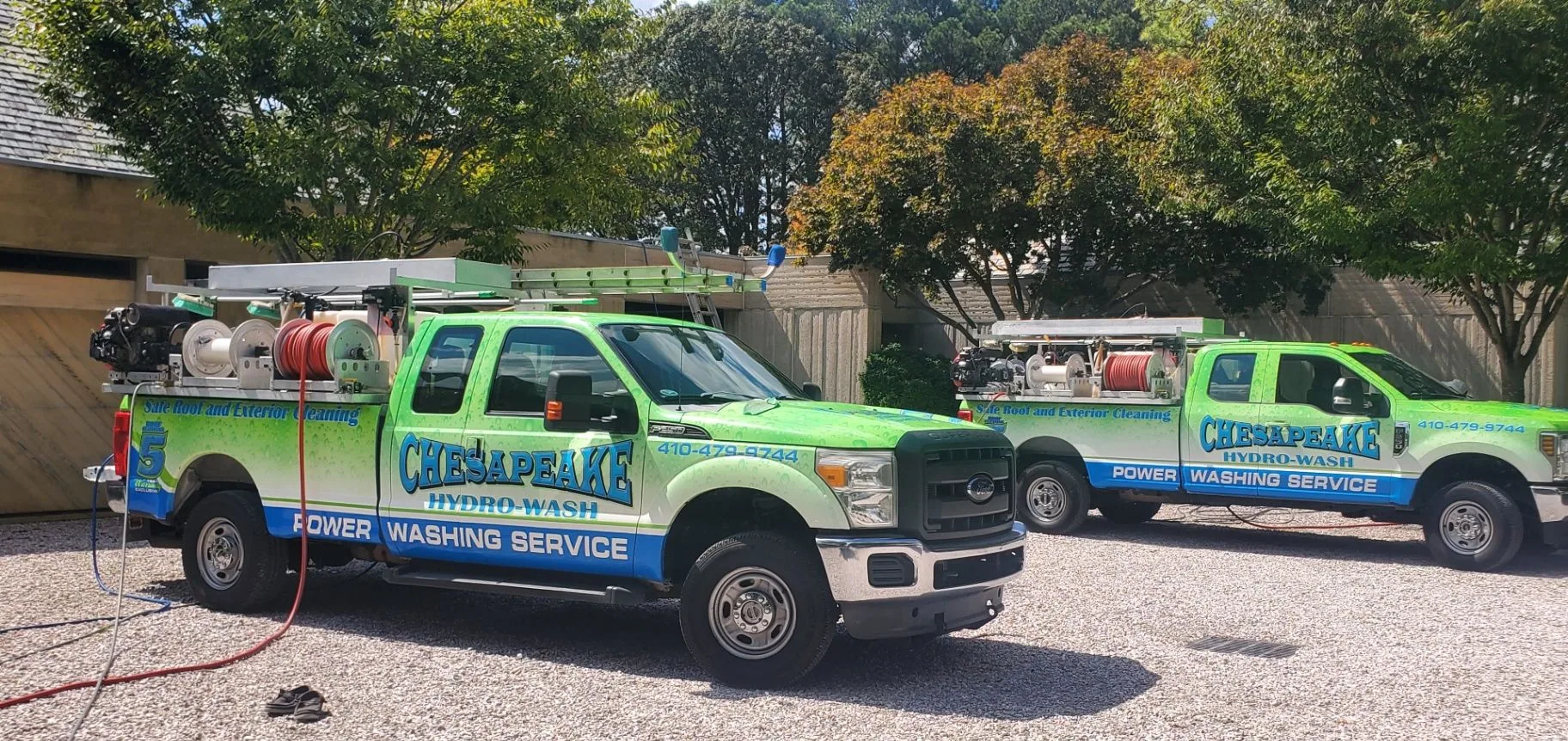 Chesapeake Hydro-Wash service trucks ready for exterior cleaning