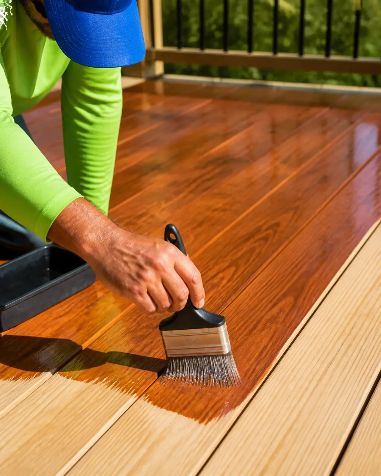 Chesapeake Hydro-Wash professional staining a freshly cleaned wood deck