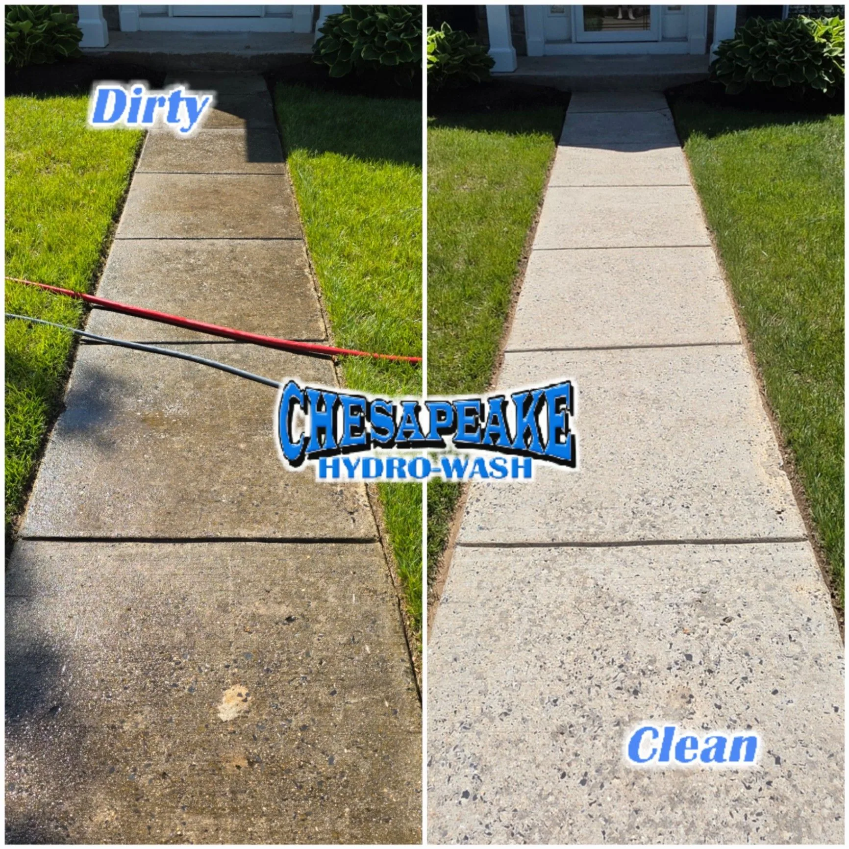 Walkway before and after professional power washing